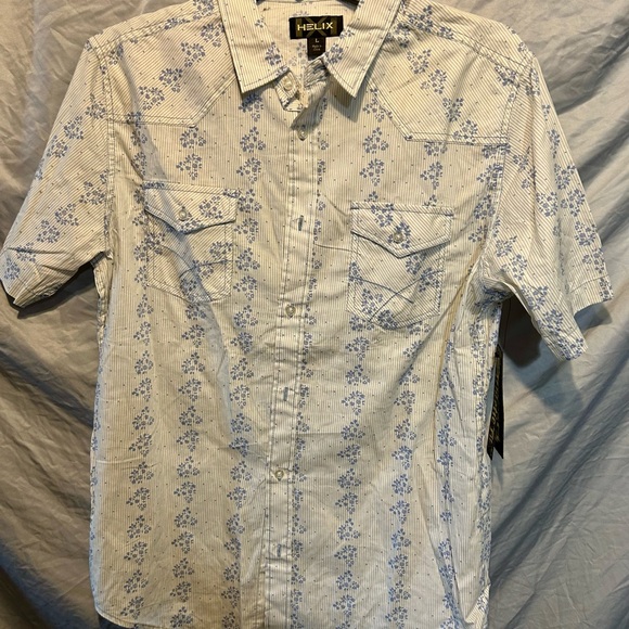 Helix Men's Shirt with Blue Floral Pattern - Picture 1 of 2